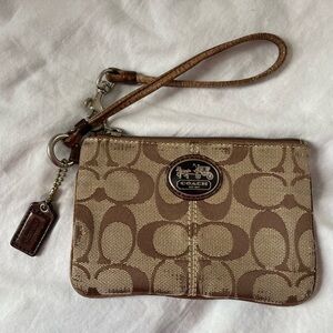 Coach Tan and Brown Signature Wristlet